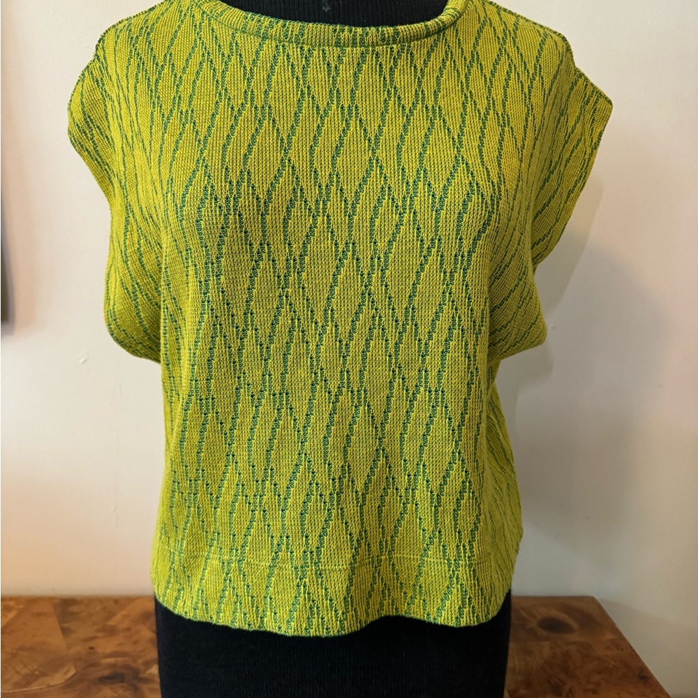 Zara Green Patterned Knit Cap Sleeve Top